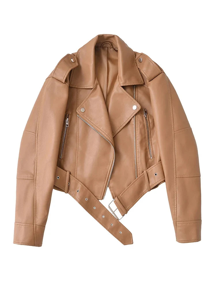 Women's Faux Leather Biker with Belt
