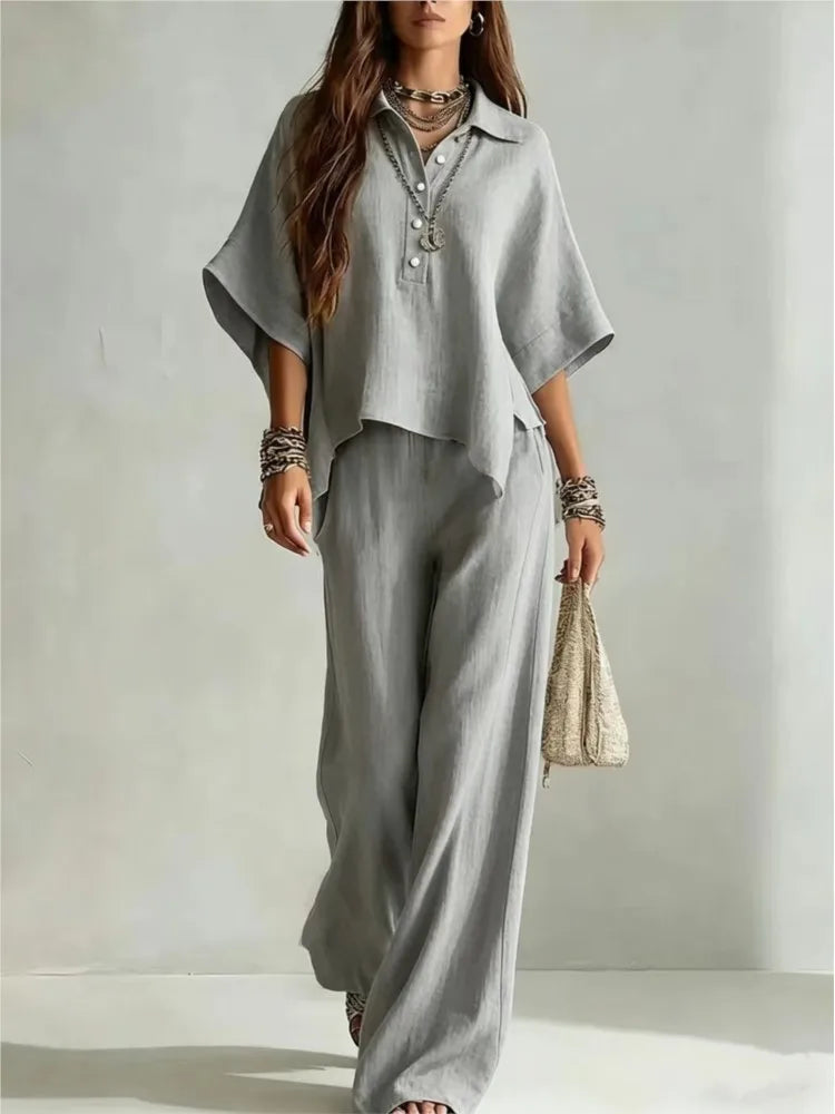 Women's Shirt and Wide Leg Two Piece