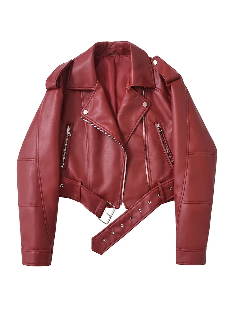 Women's Faux Leather Biker with Belt