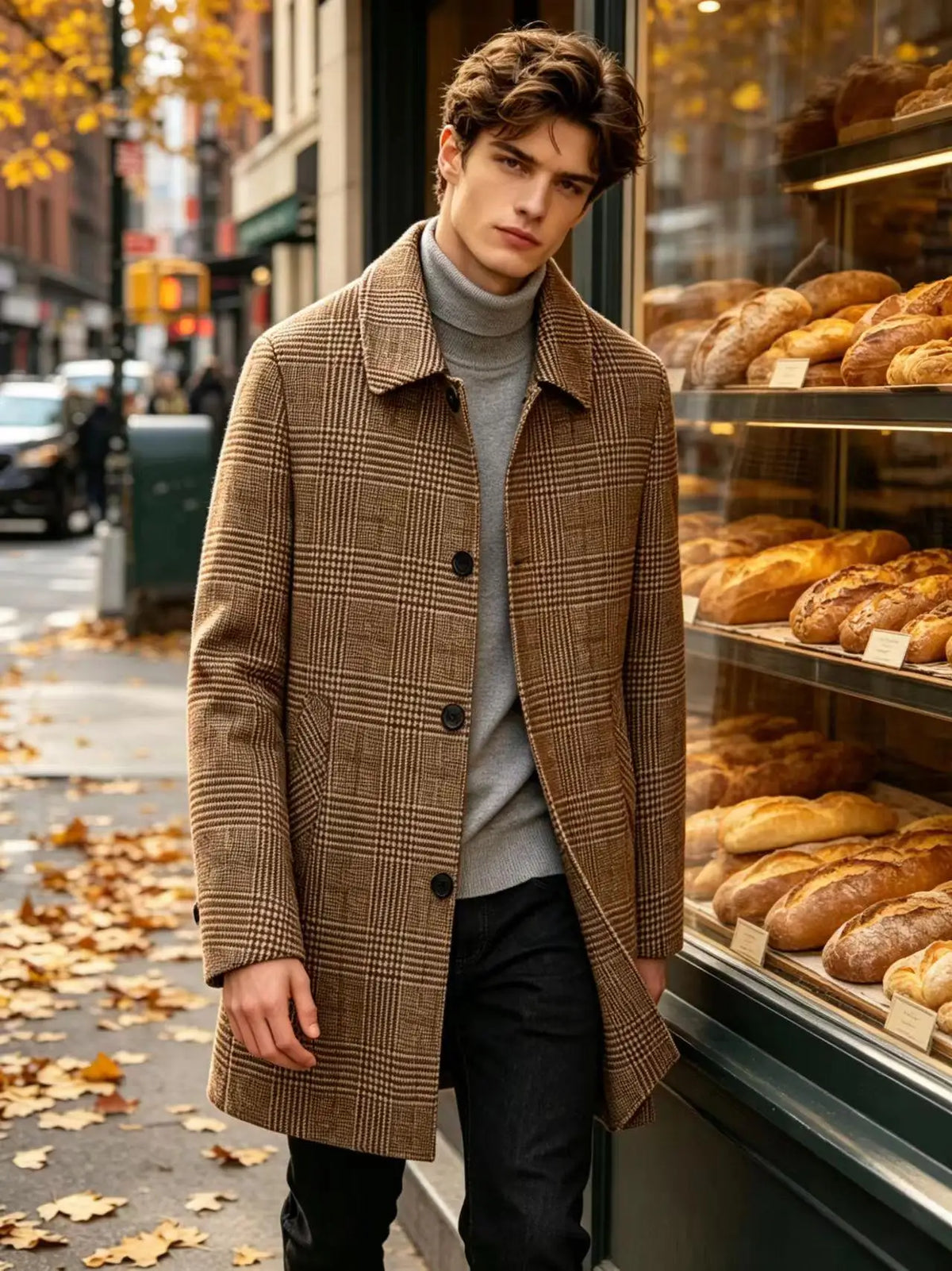 Men's Checked Wool Coat – Tailored Mid Length