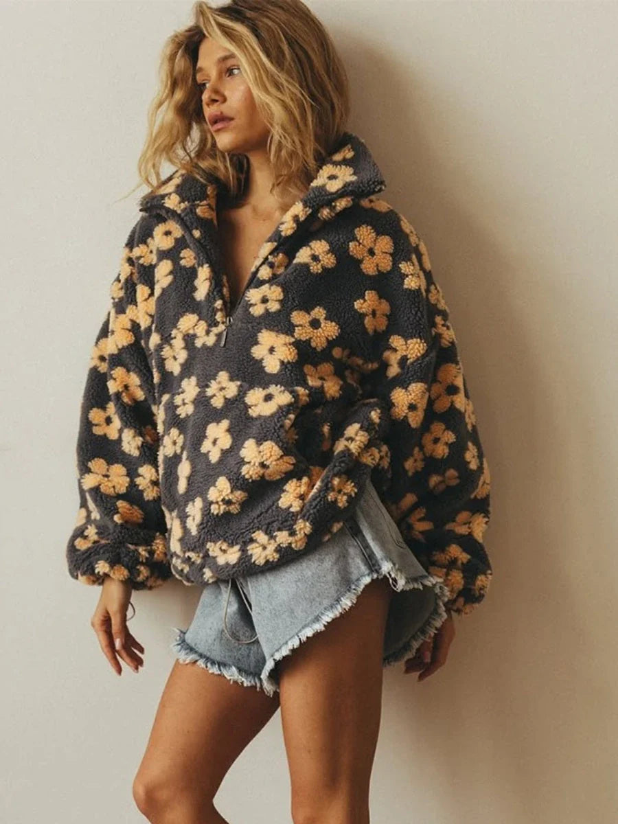 Women's Sherpa Lined Floral Pullover
