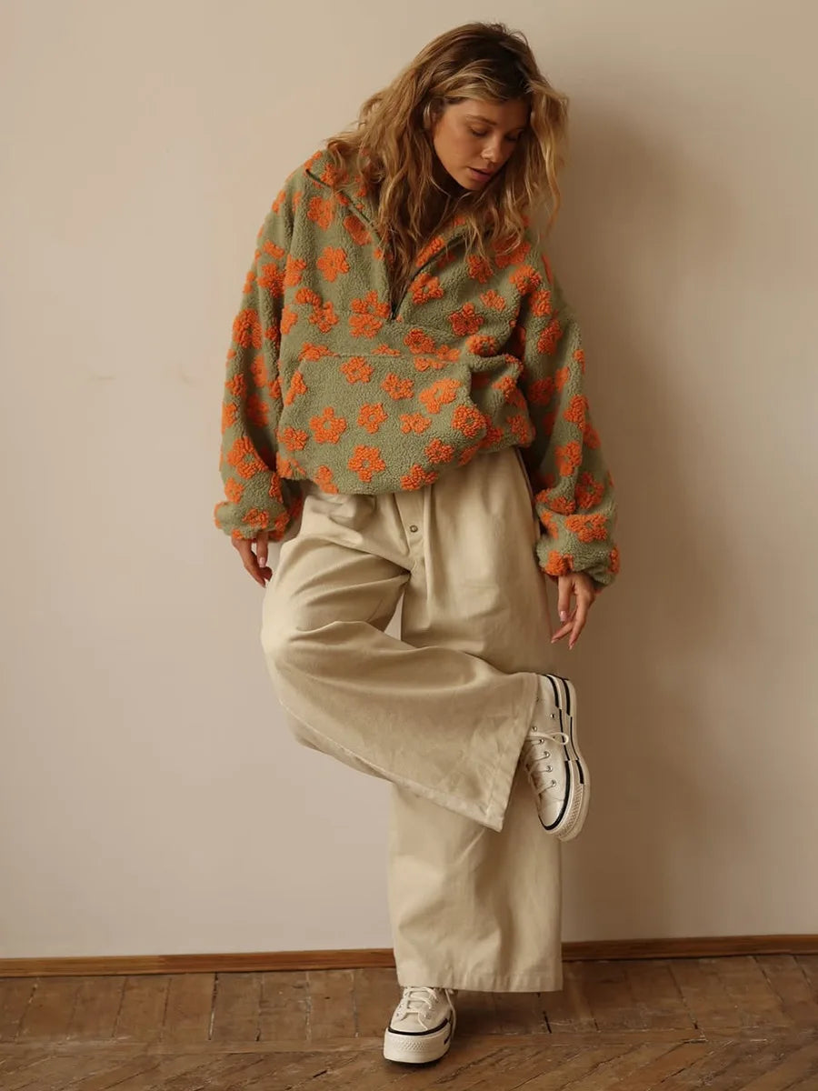 Women's Sherpa Lined Floral Pullover