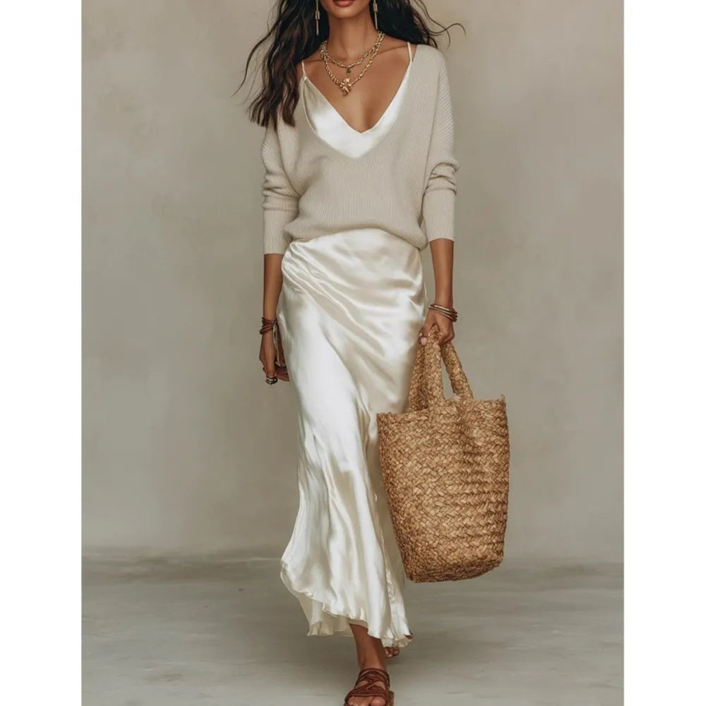 Women's Satin and Knit Two Piece