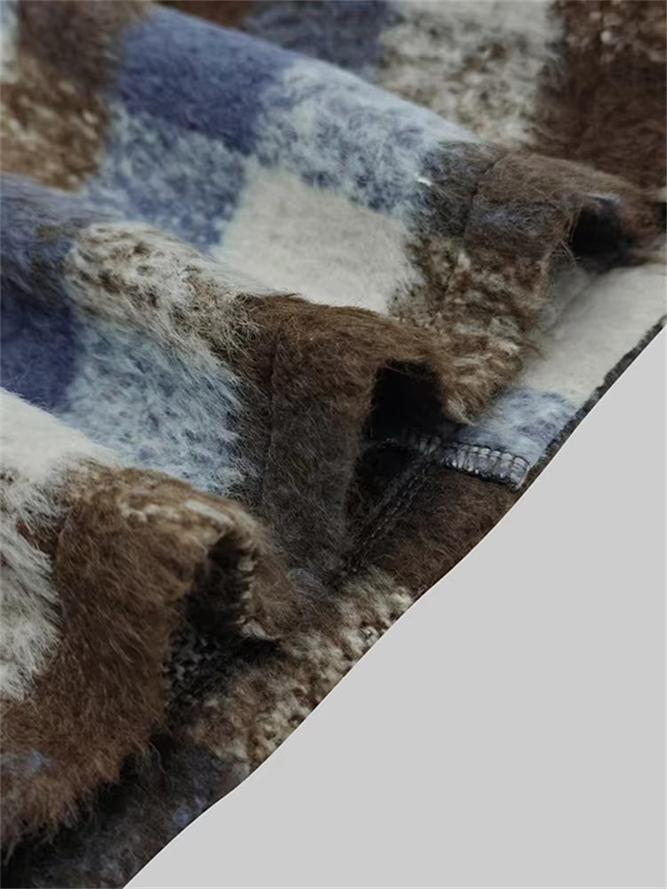 Women's Tweed Jacket – Checked Puff Sleeve Blazer