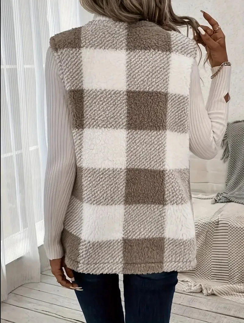 Women's Sleeveless Check Cardigan