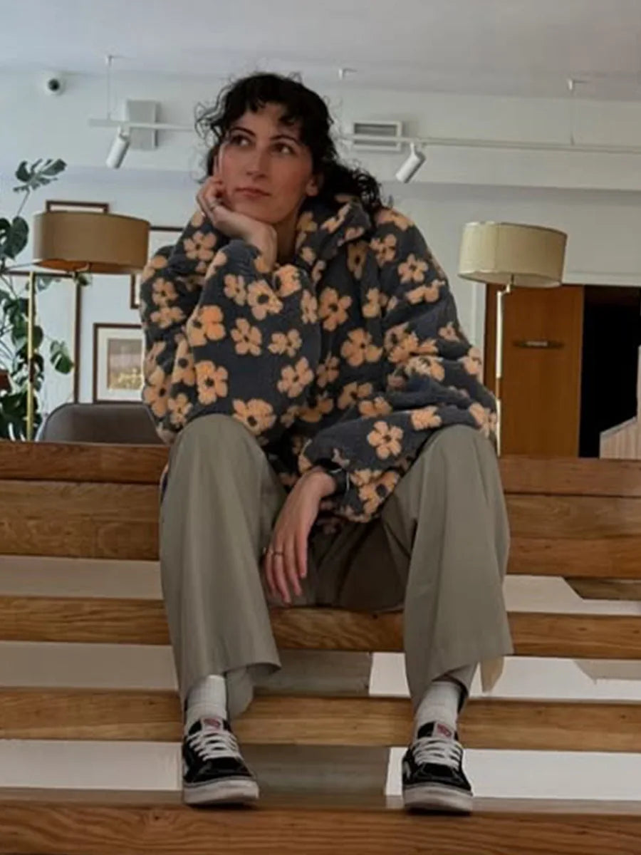 Women's Sherpa Lined Floral Pullover