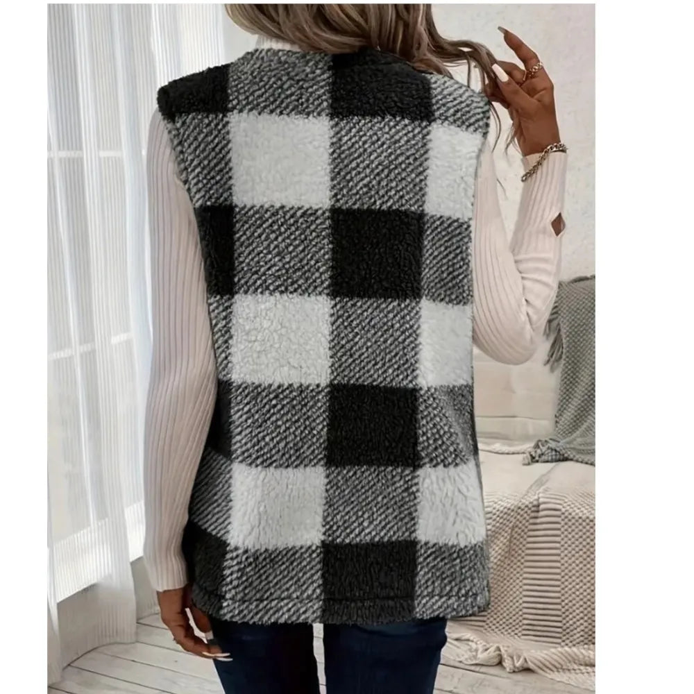 Women's Sleeveless Check Cardigan