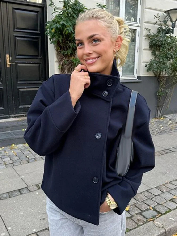 Women's Stand Collar Wool Coat