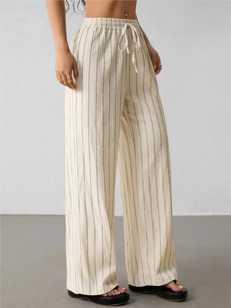 Women's Belted Striped Trousers
