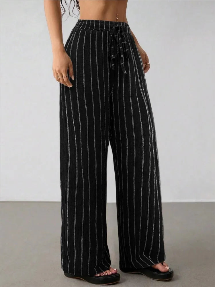 Women's Belted Striped Trousers