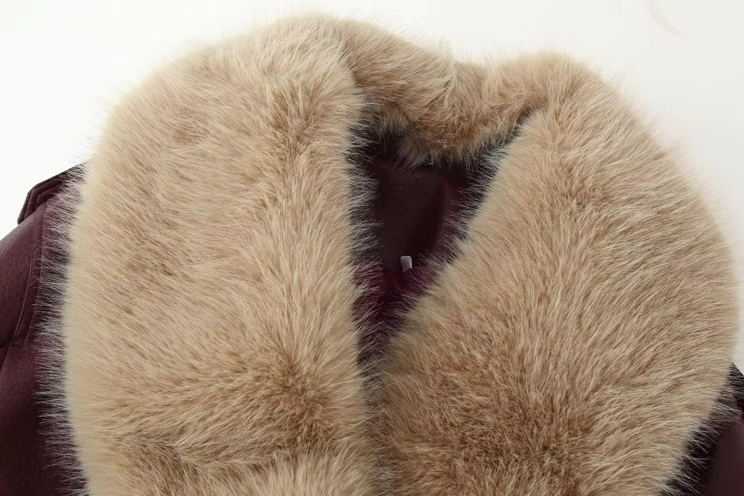 Women's Faux Fur Collar Jacket – Oversized Wine Red Coat