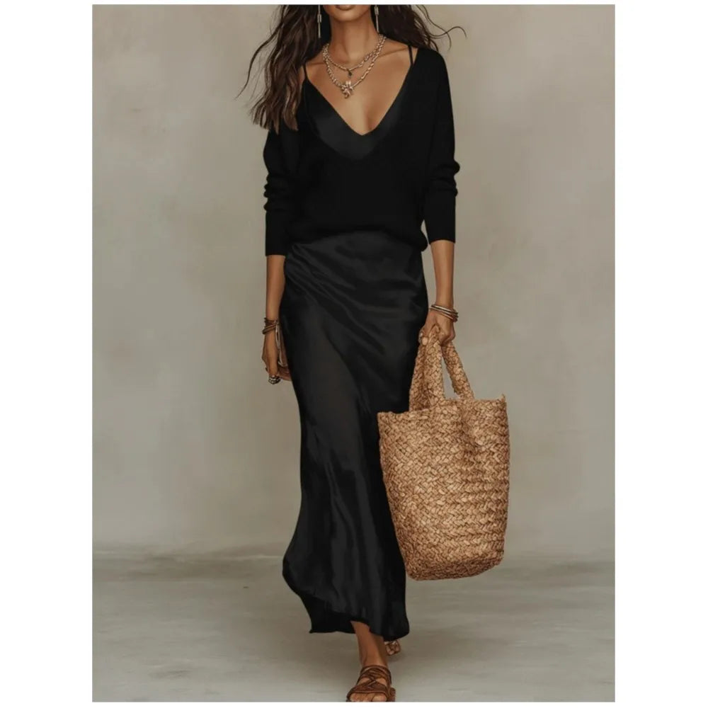 Women's Satin and Knit Two Piece