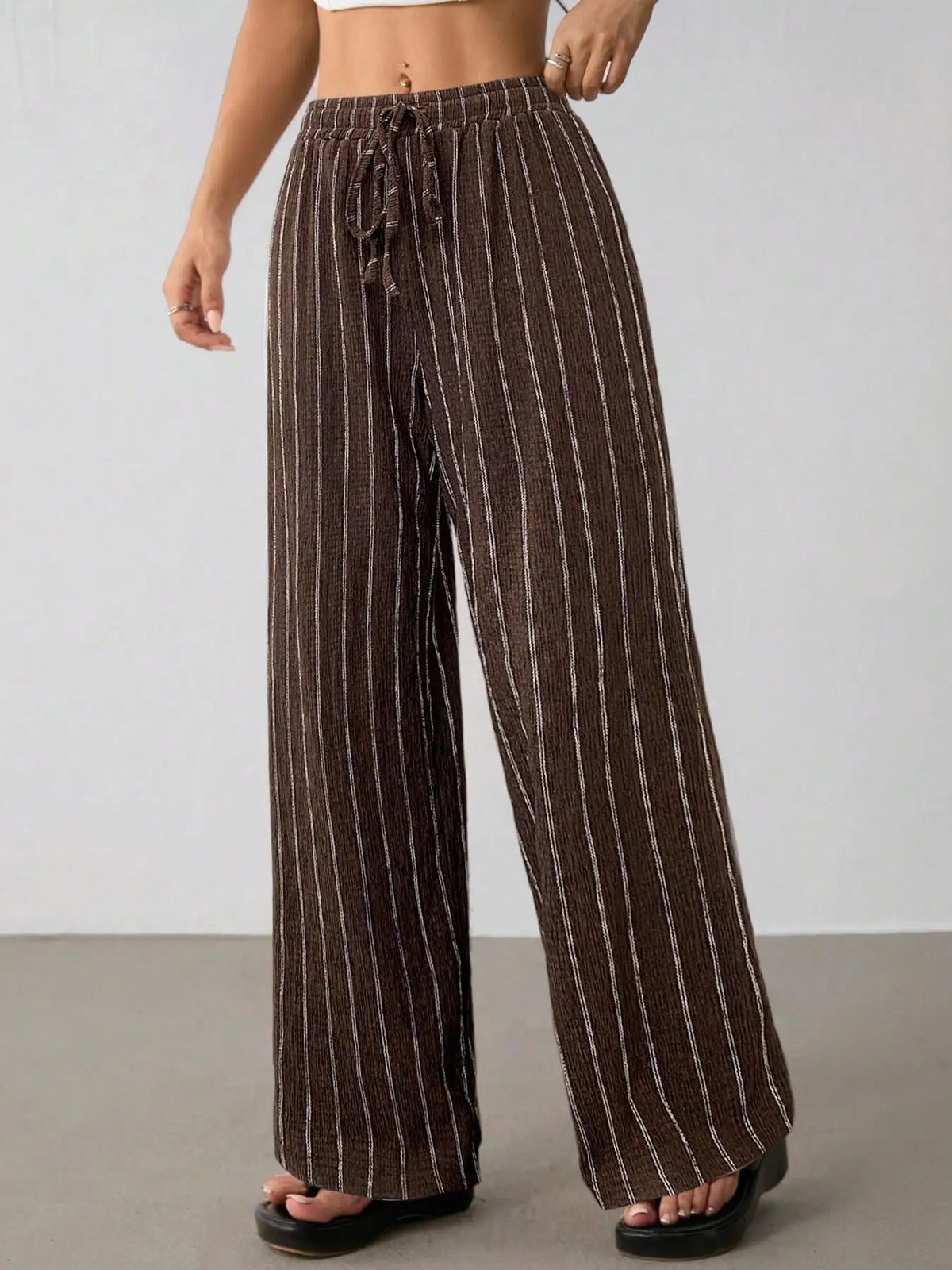 Women's Belted Striped Trousers