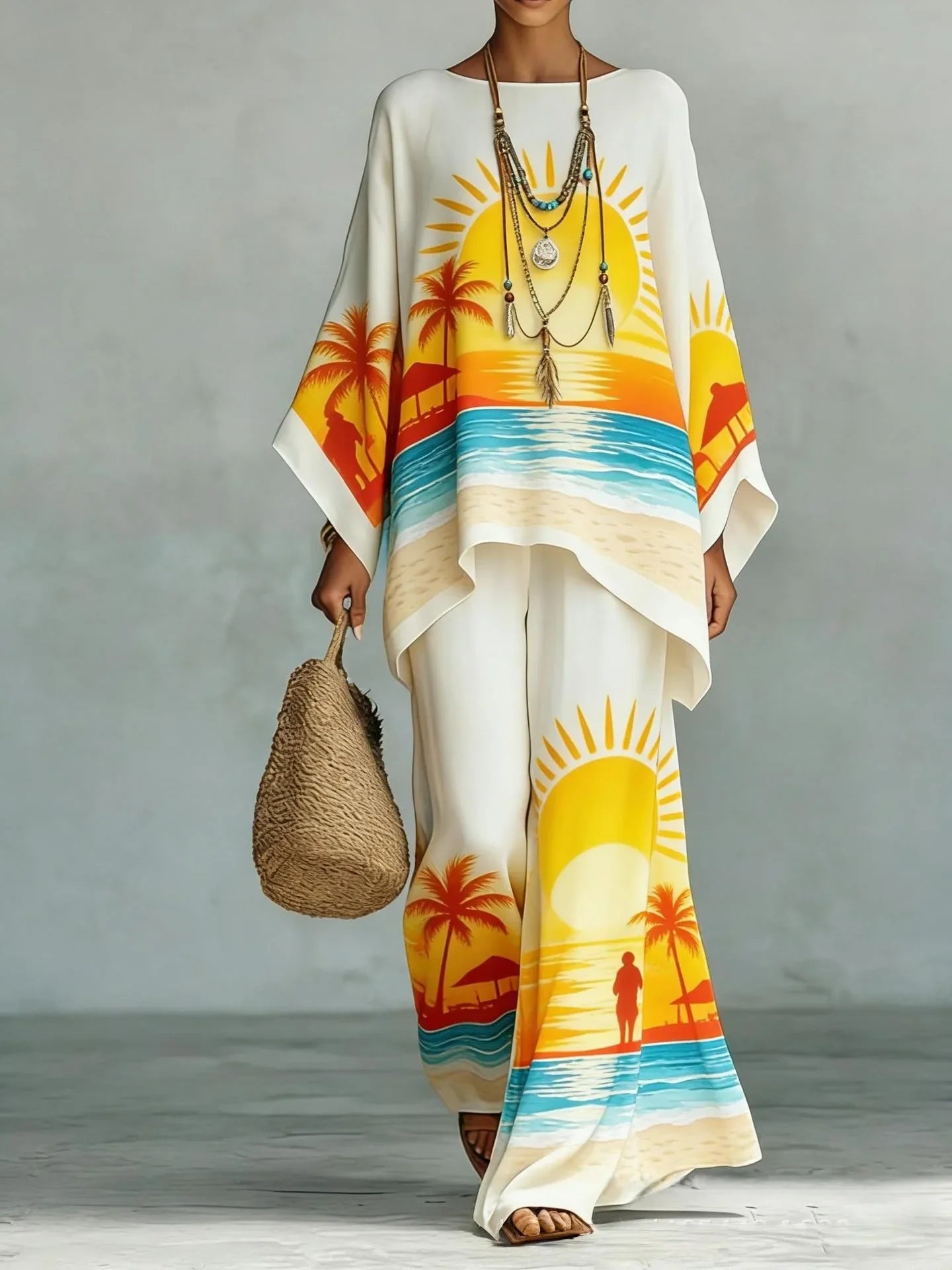 Women's Retro Print Two Piece Set