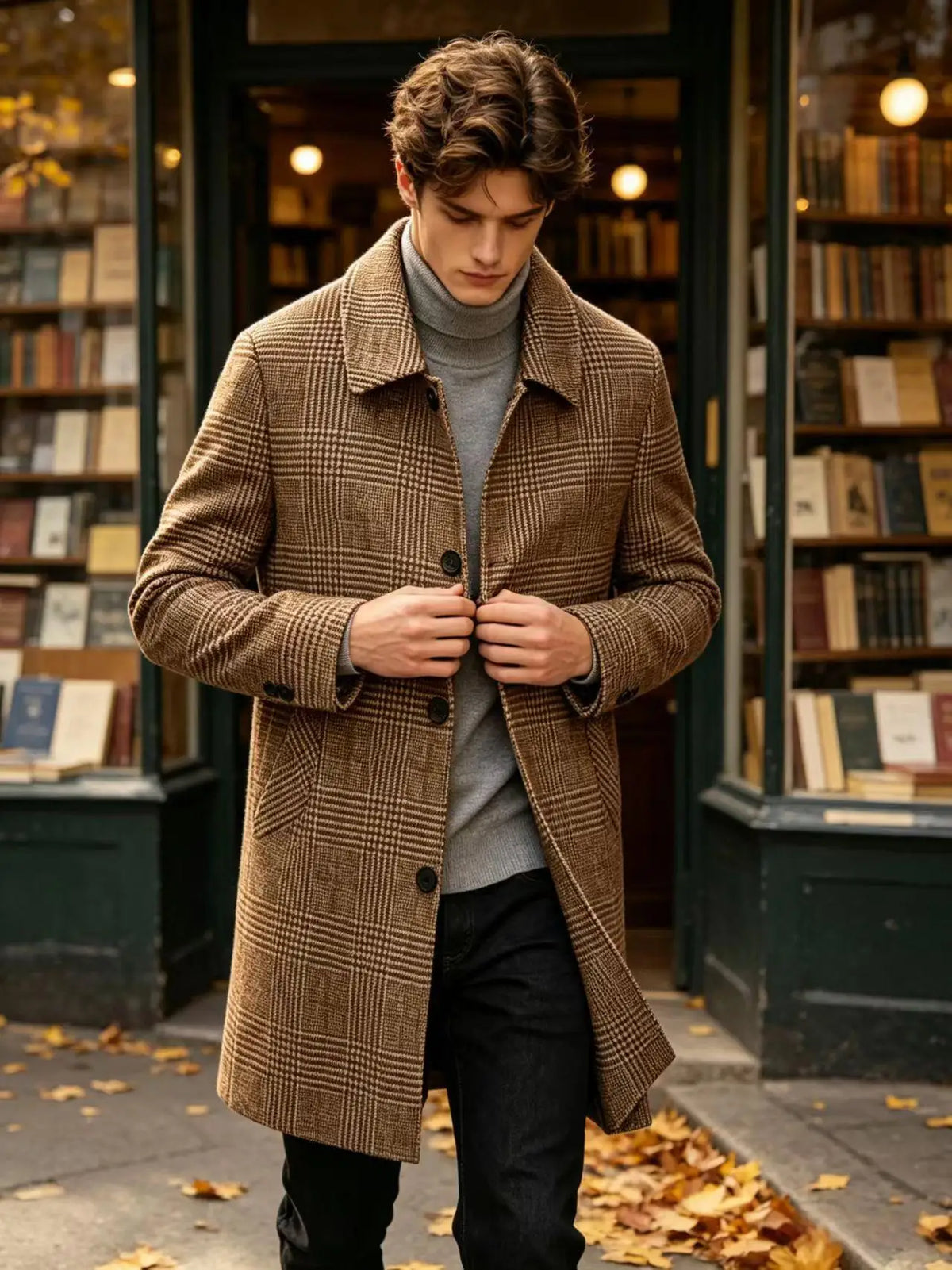 Men's Checked Wool Coat – Tailored Mid Length