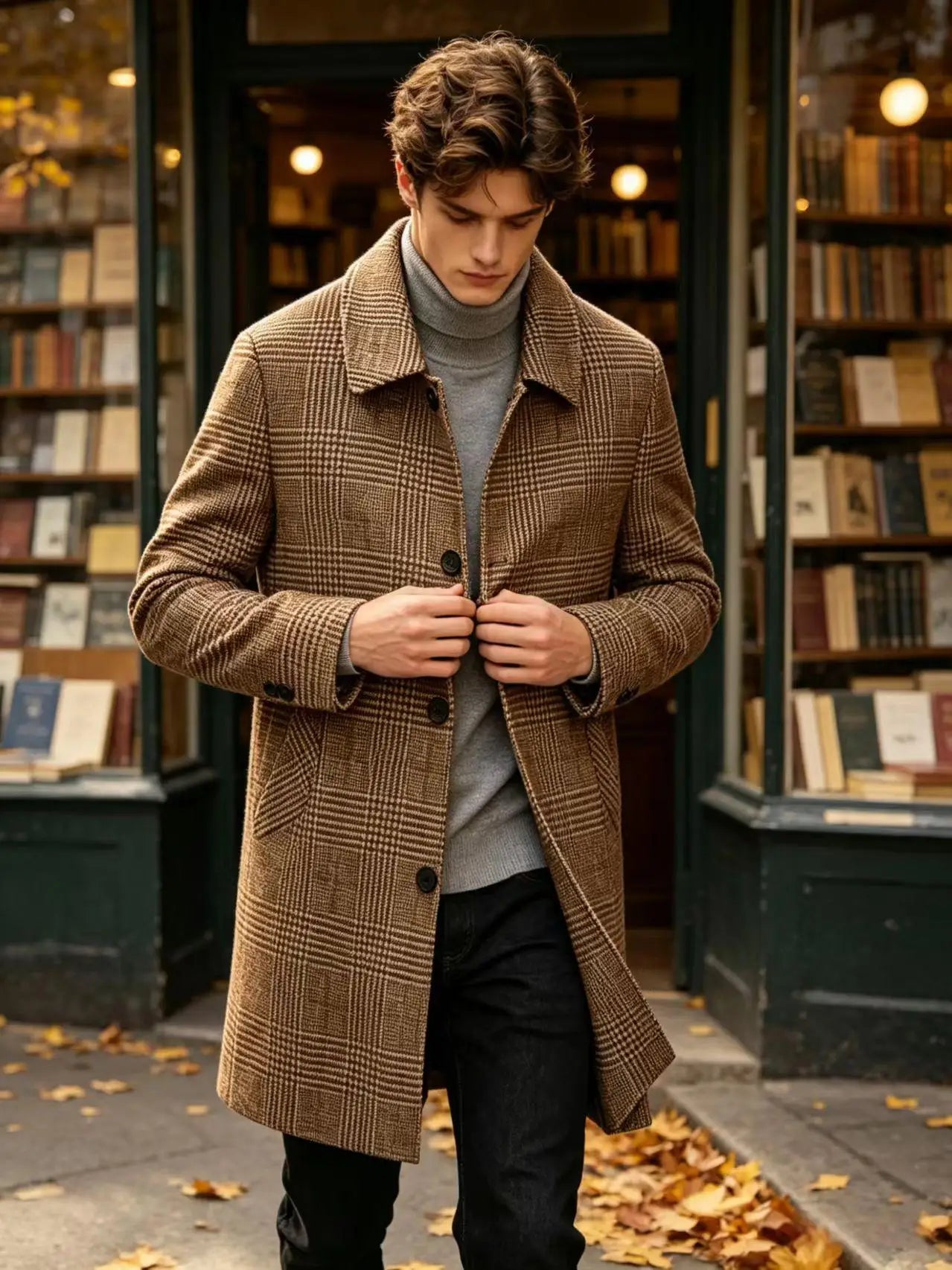 Men's Checked Wool Coat – Tailored Mid Length