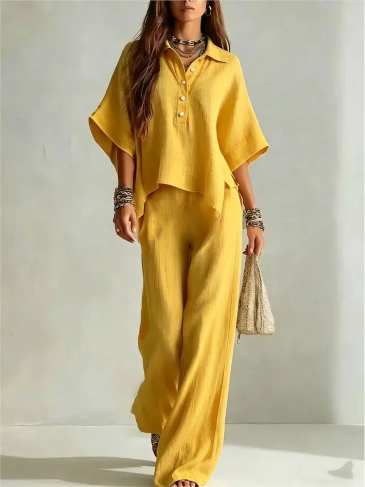 Women's Shirt and Wide Leg Two Piece