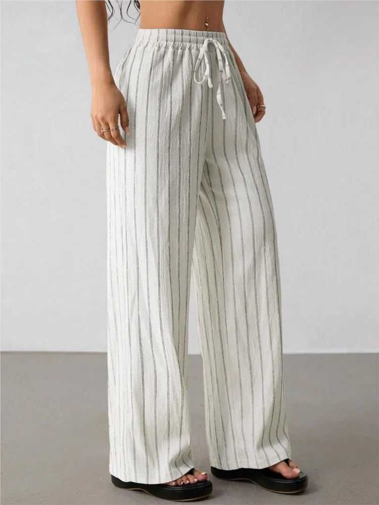 Women's Belted Striped Trousers