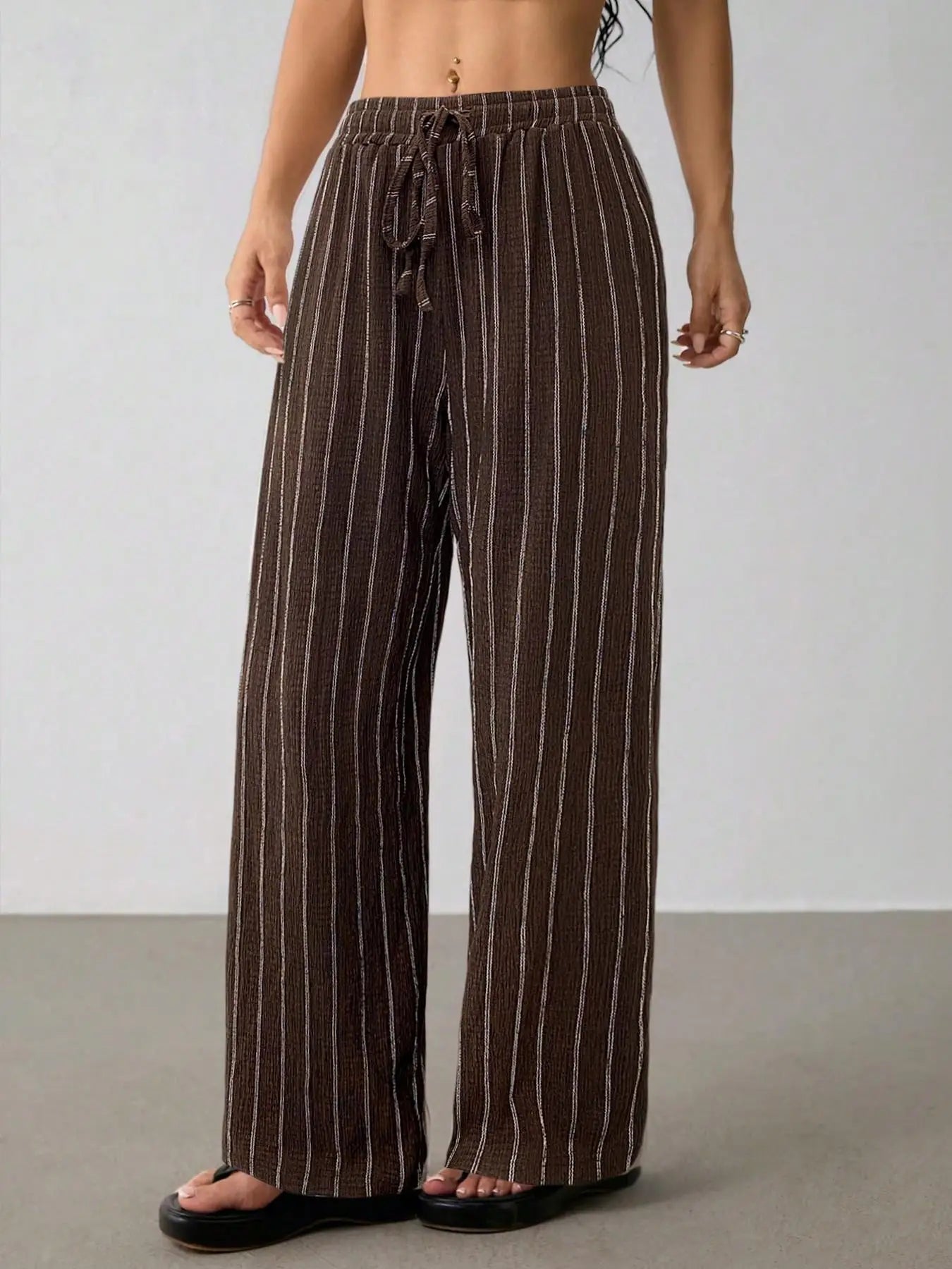Women's Belted Striped Trousers