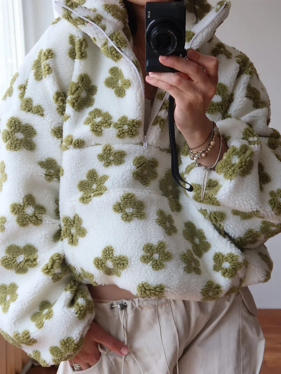 Women's Sherpa Lined Floral Pullover