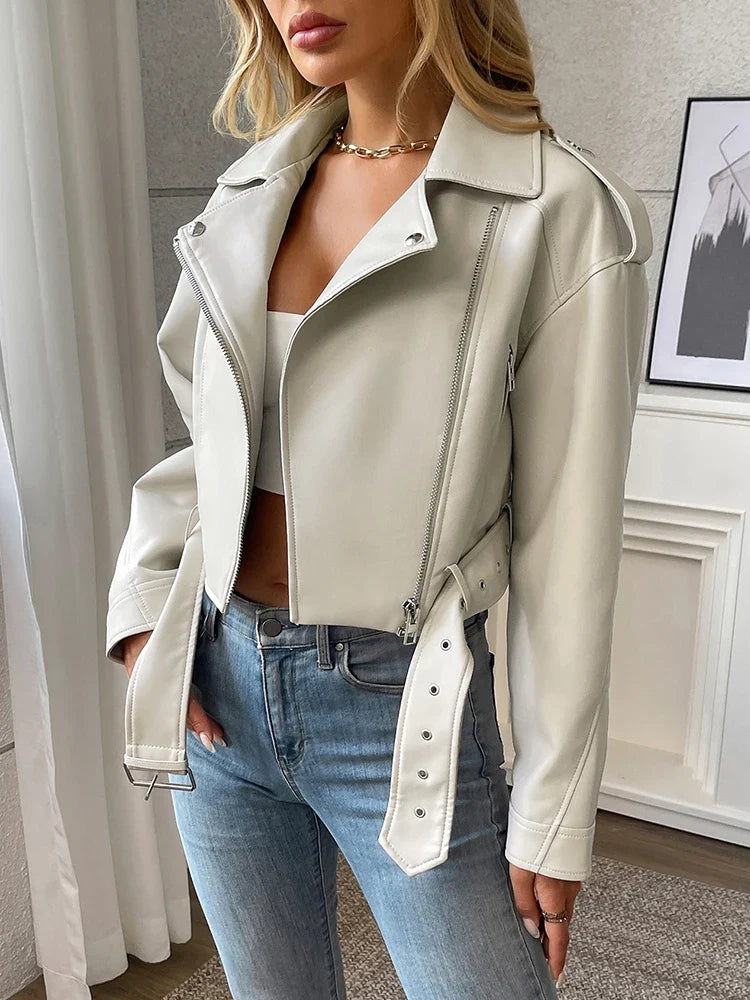 Women's Faux Leather Biker with Belt