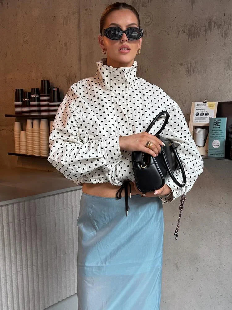 Women's Polka Dot Turtleneck Coat