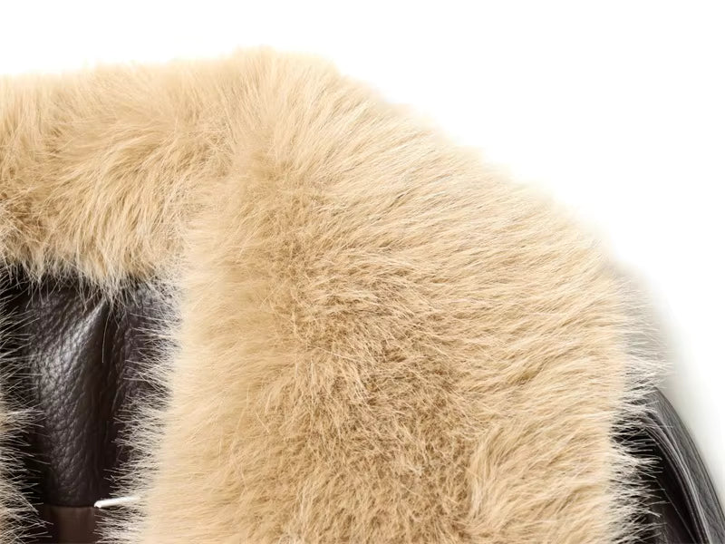 Women's Faux Fur Collar Jacket – Oversized Brown Coat