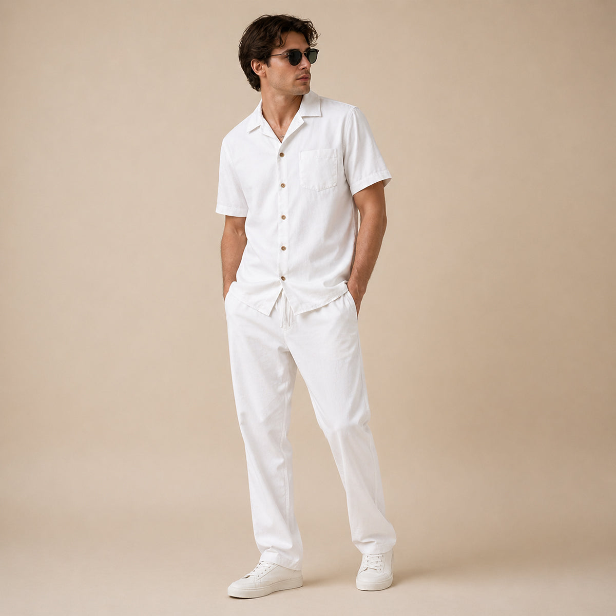 The Morzine Men’s 2 Piece Casual Button Down Set – Linen Shirt and Trousers
