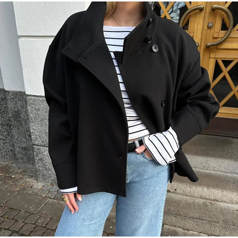 Women's Stand Collar Wool Coat