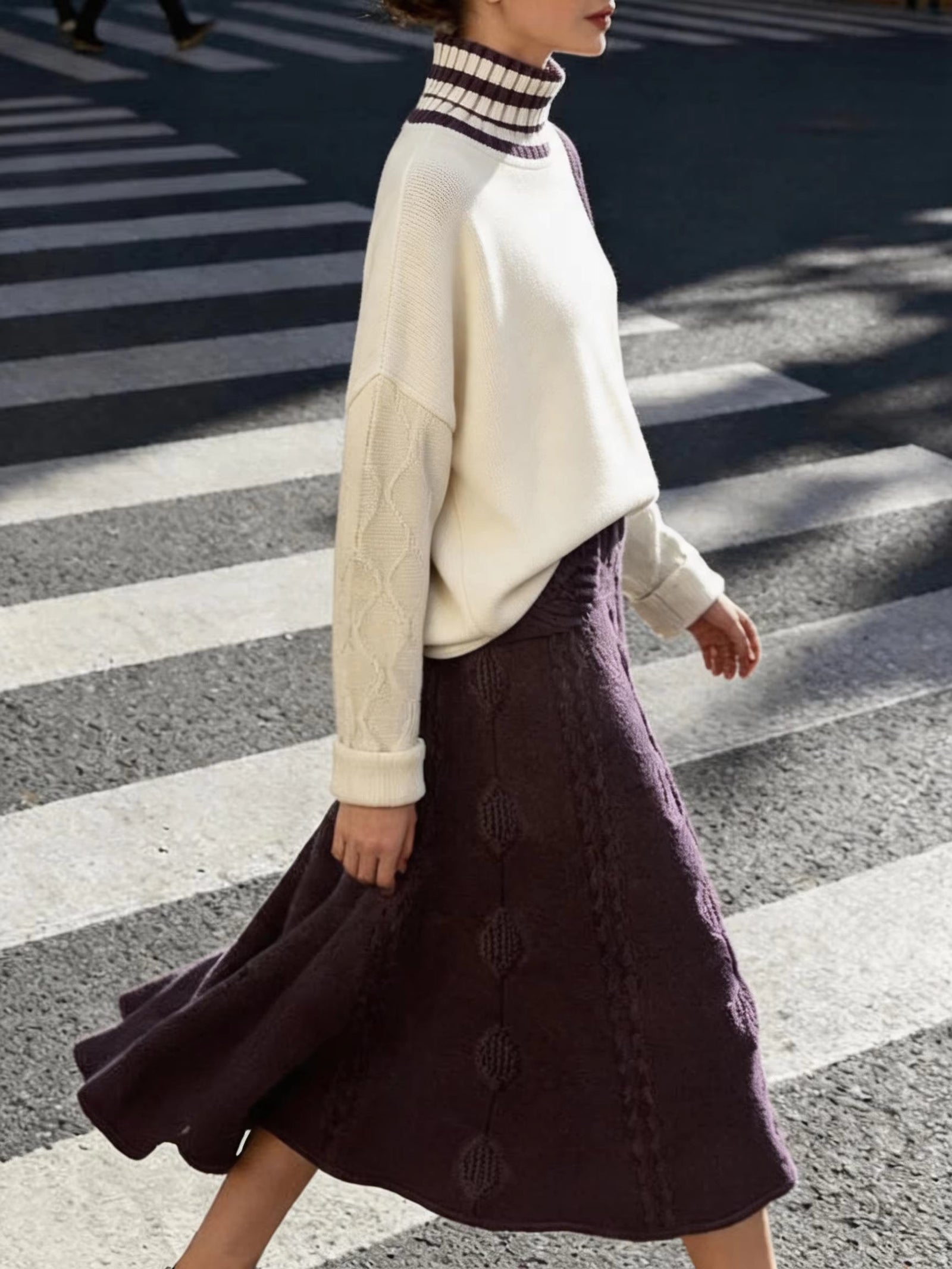 Women's Knitted Co-ord Set – Roll Neck Jumper & Midi Skirt