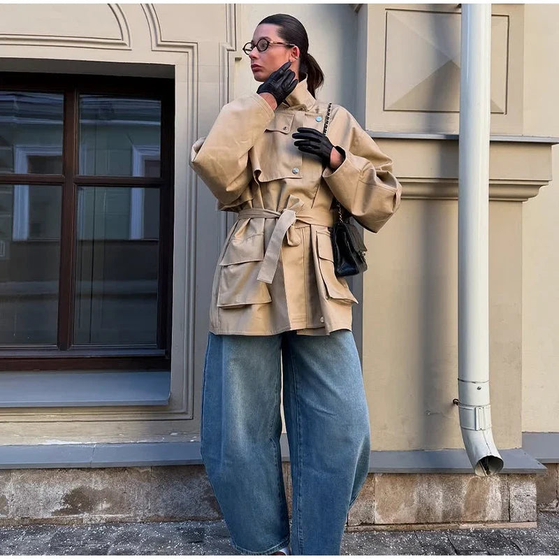Women's Short Trench with Wide Shoulders