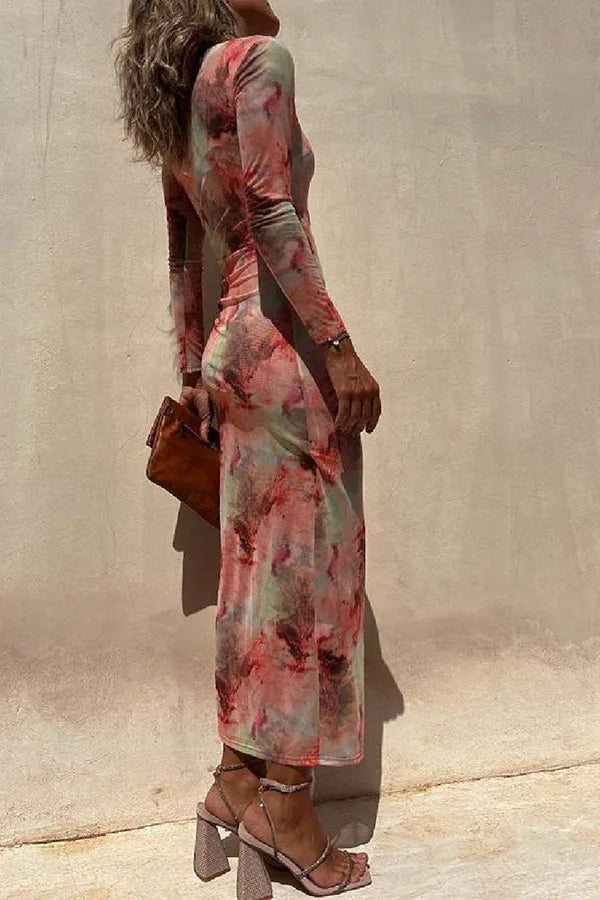 Women's Mesh Print Midi Dress