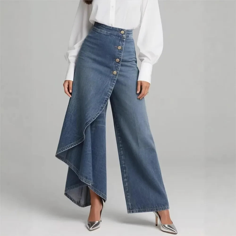 Women's Button Hem Denim Trousers