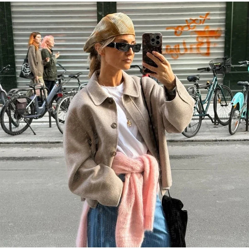 Women's Wool Jacket with Pleats