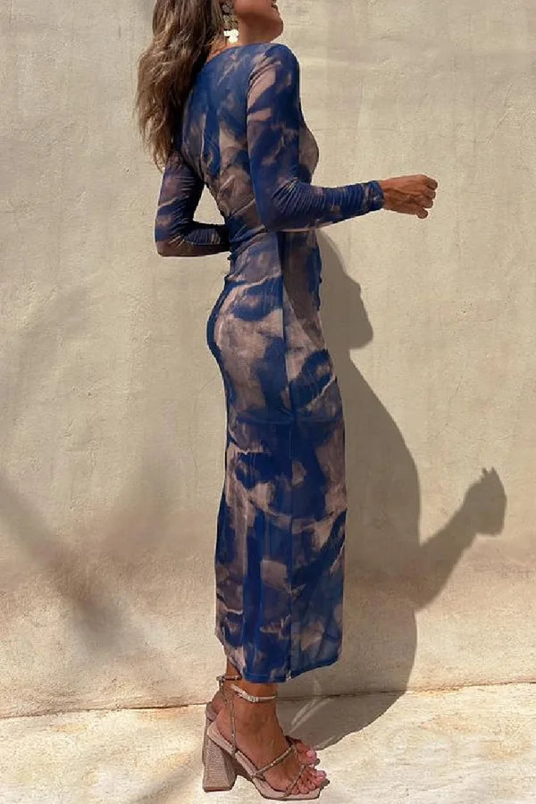 Women's Mesh Print Midi Dress