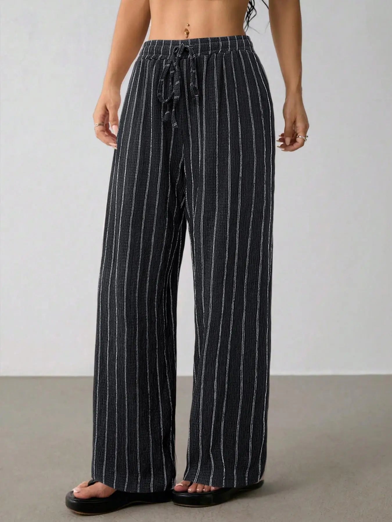 Women's Belted Striped Trousers