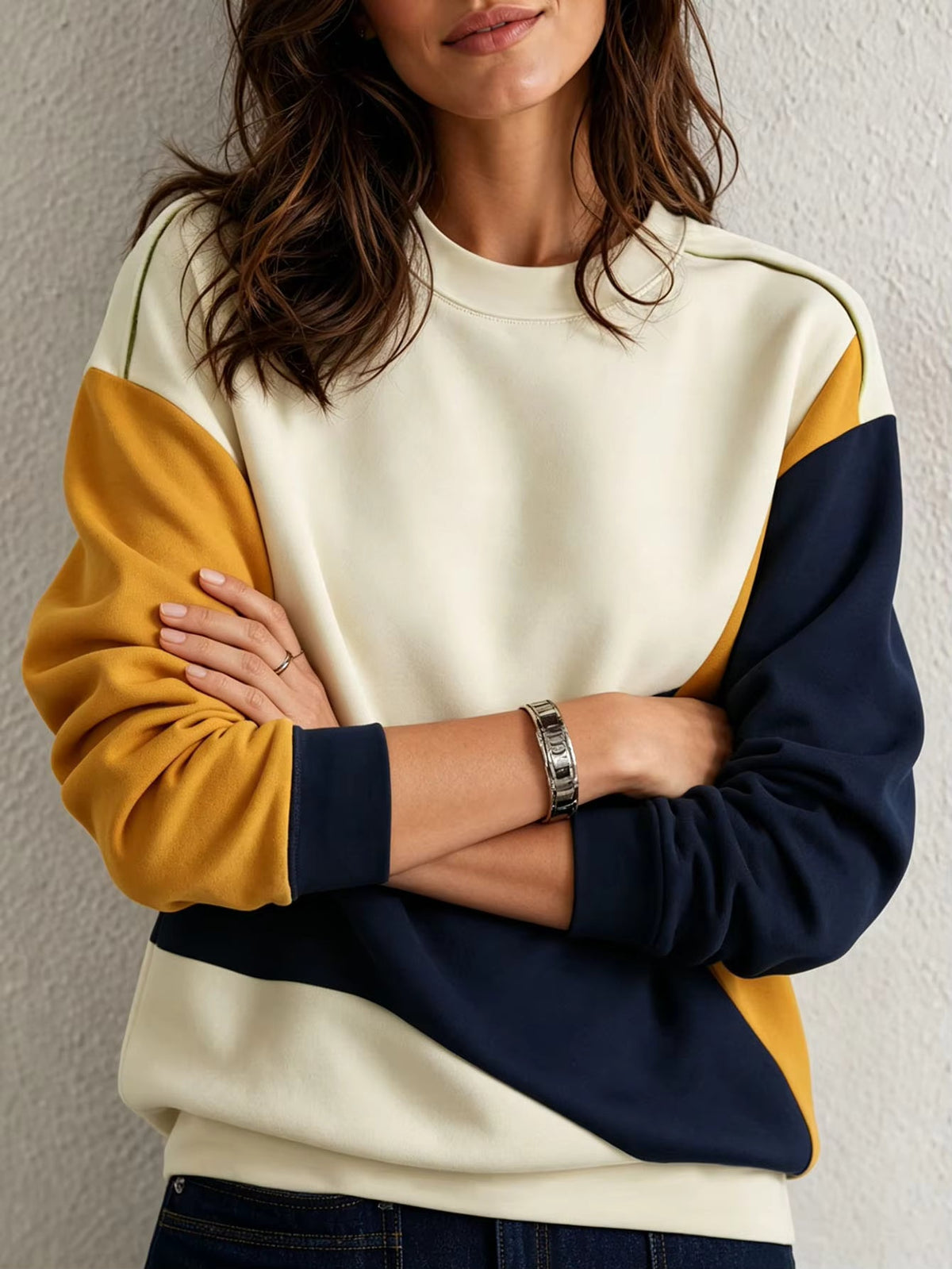 Women's Sweatshirt – Colour Block Crew Neck Sweatshirt