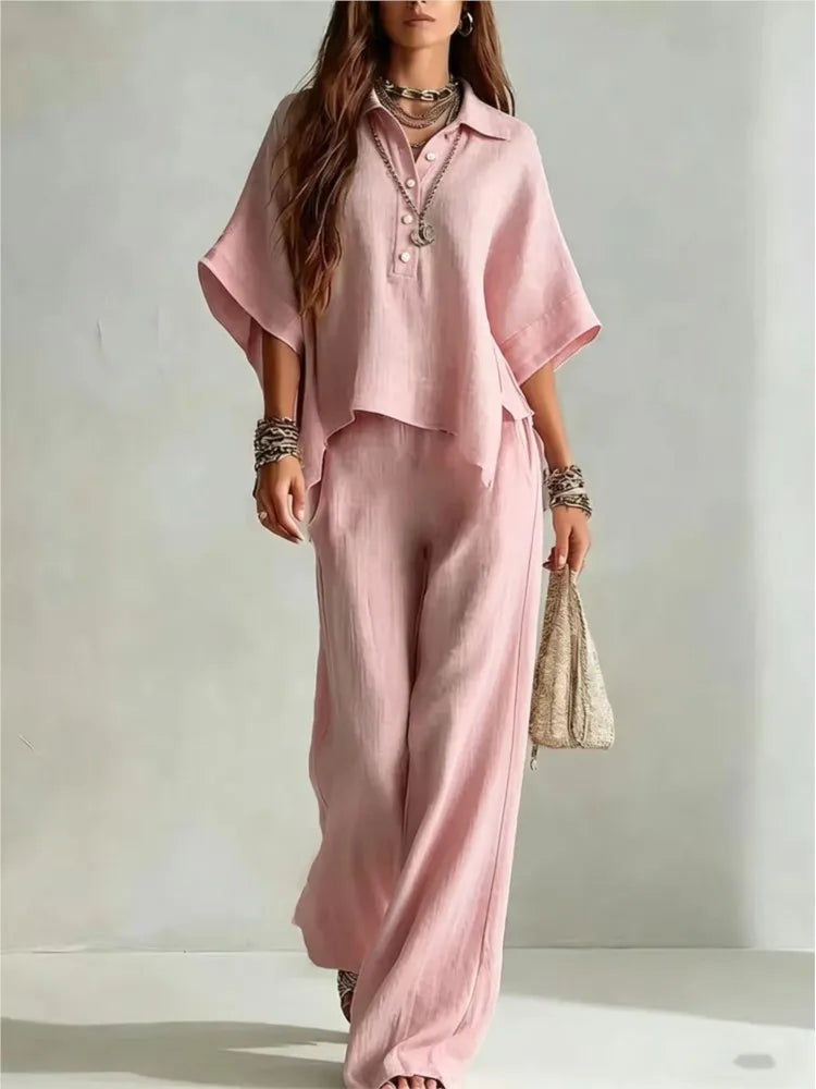 Women's Shirt and Wide Leg Two Piece