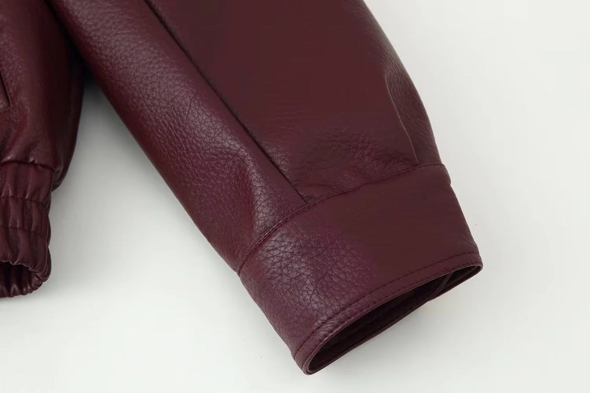 Women's Faux Fur Collar Jacket – Oversized Wine Red Coat