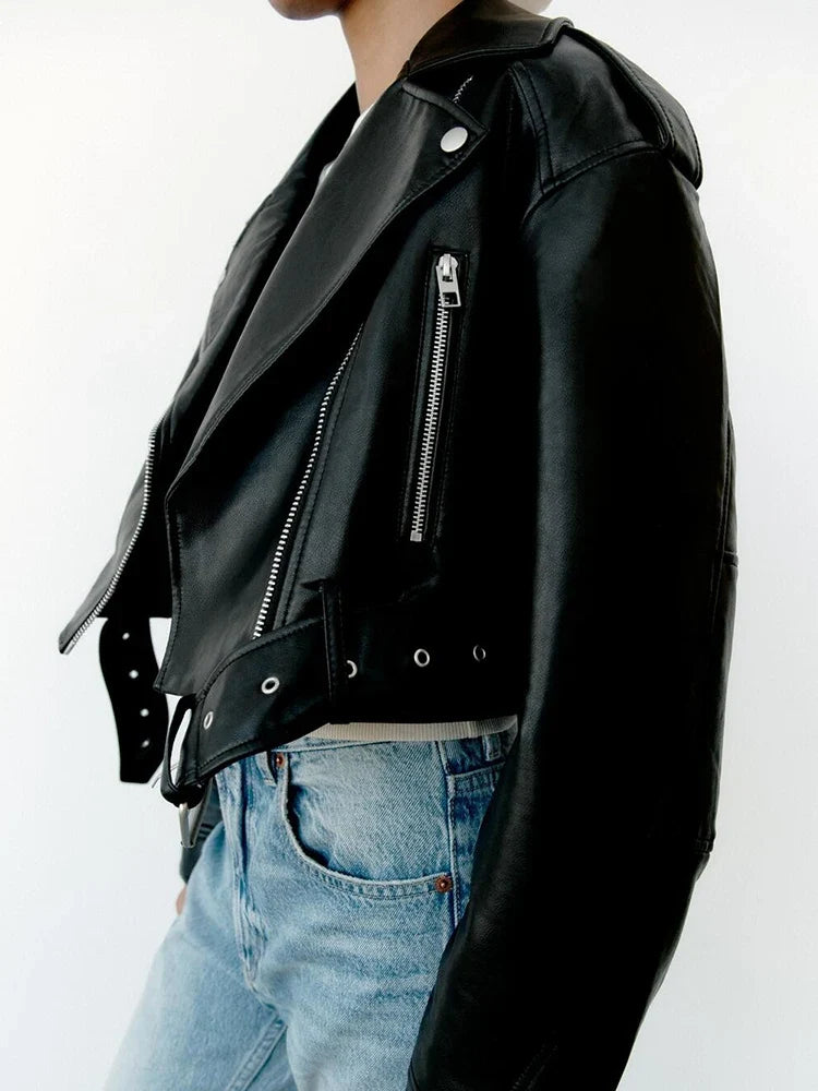 Women's Faux Leather Biker with Belt