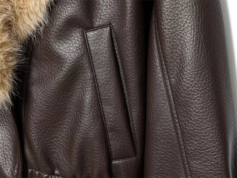 Women's Faux Fur Collar Jacket – Oversized Brown Coat
