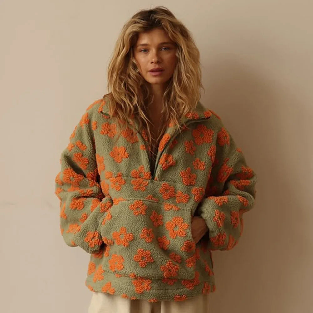 Women's Sherpa Lined Floral Pullover