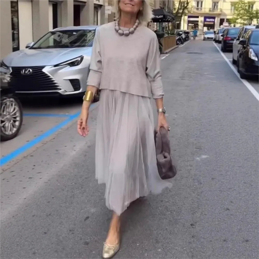 Women's Long Mesh Panel Dress