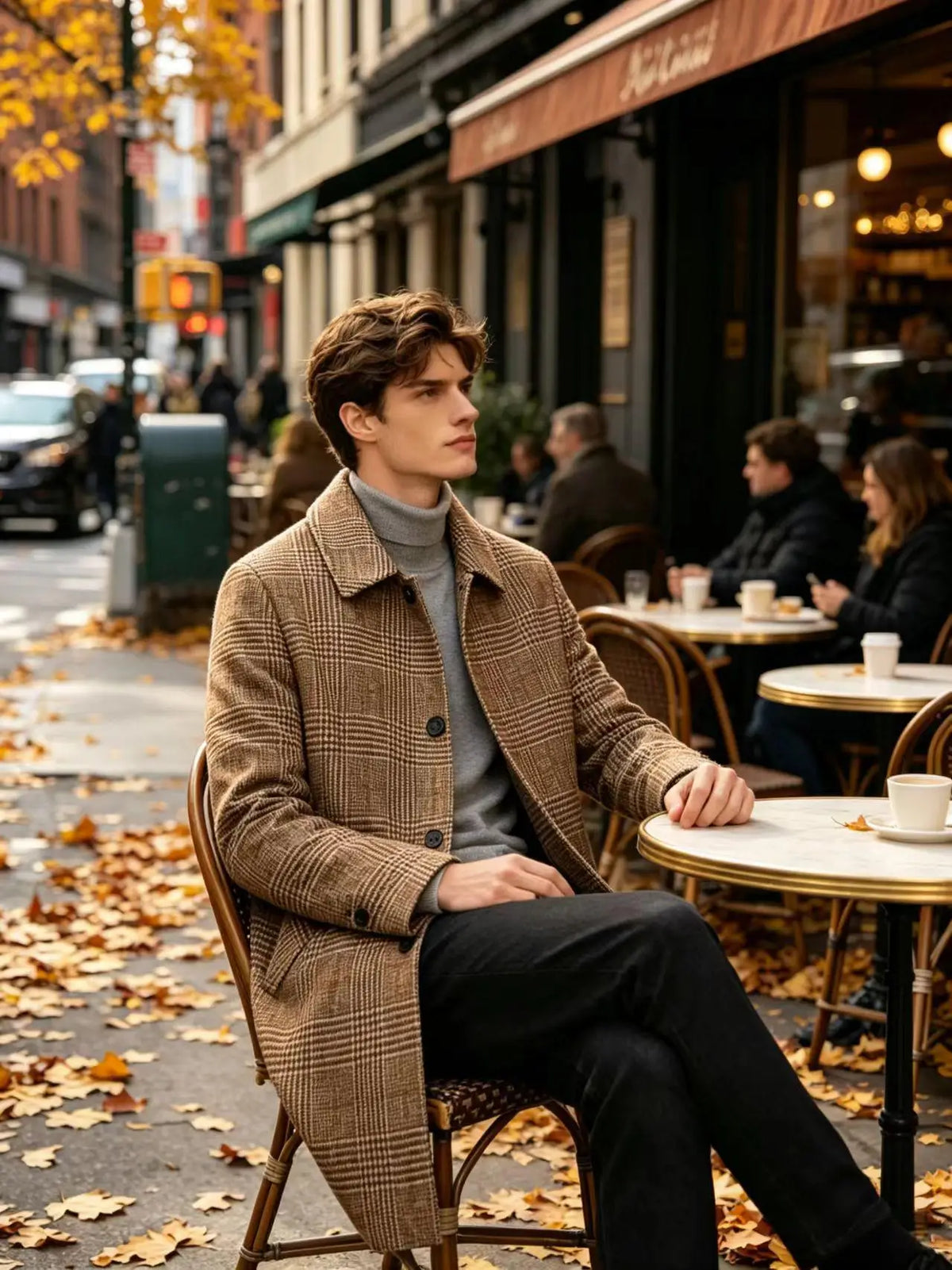 Men's Checked Wool Coat – Tailored Mid Length