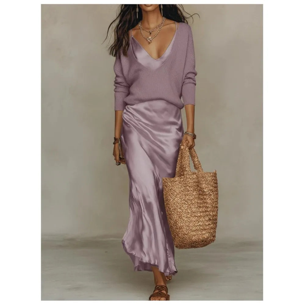 Women's Satin and Knit Two Piece
