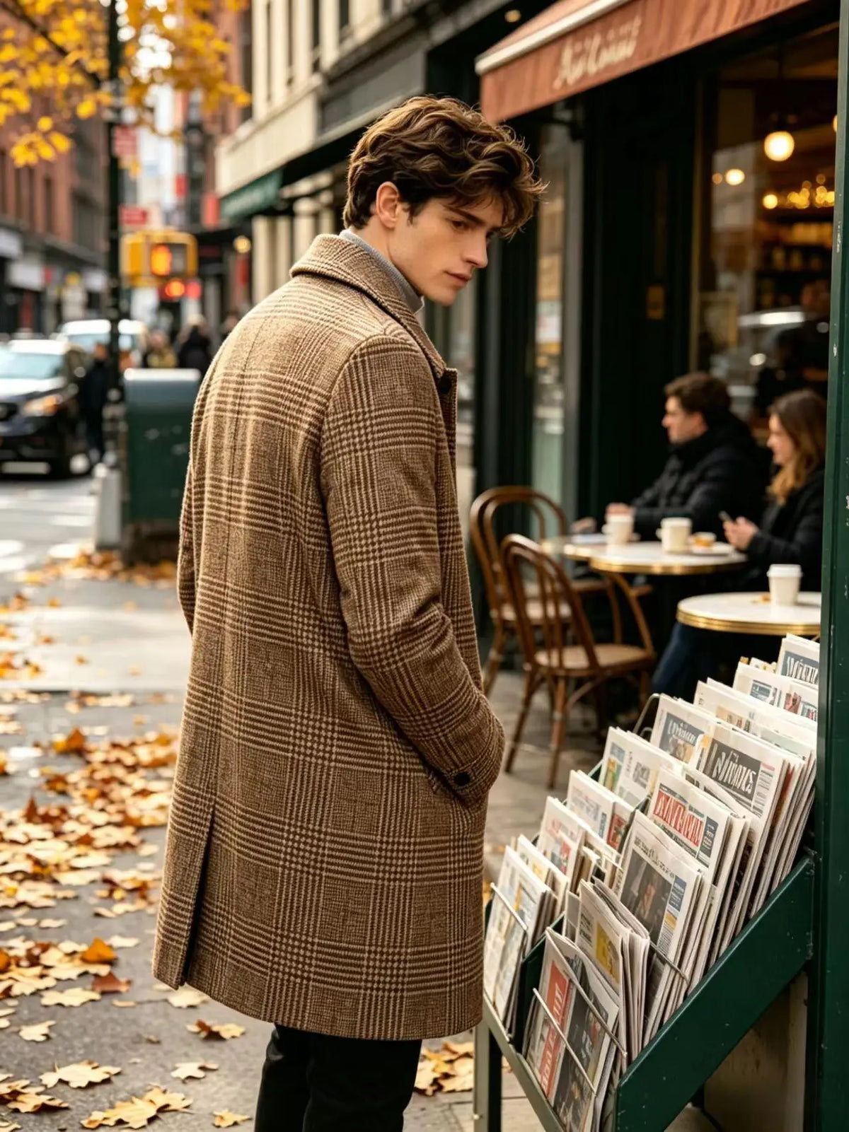 Men's Checked Wool Coat – Tailored Mid Length