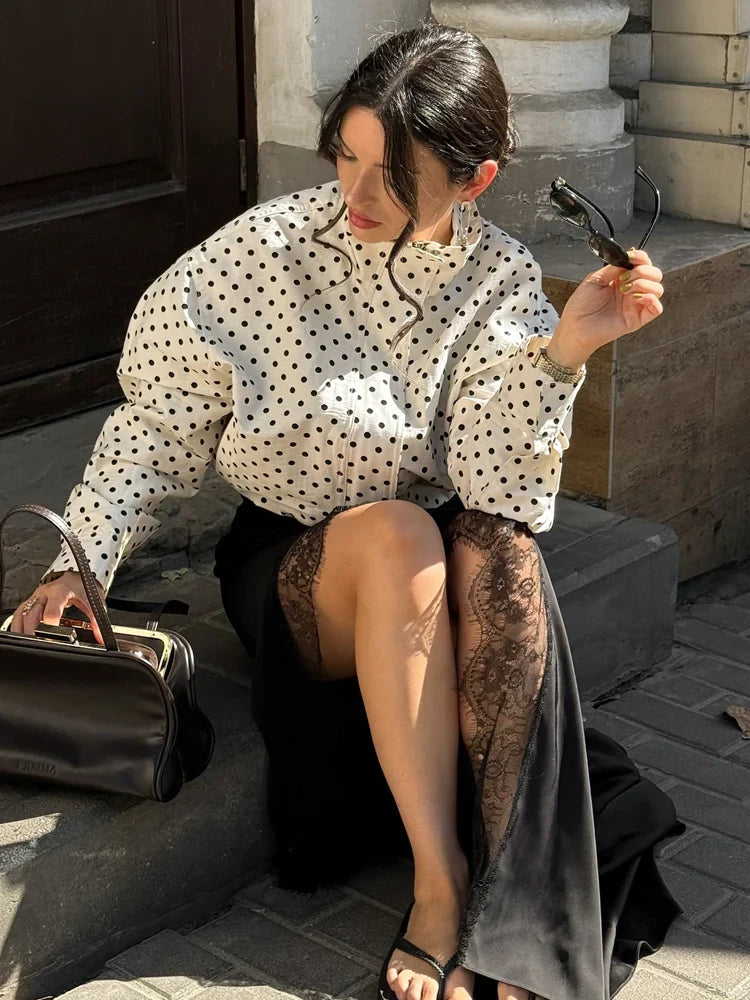 Women's Polka Dot Turtleneck Coat