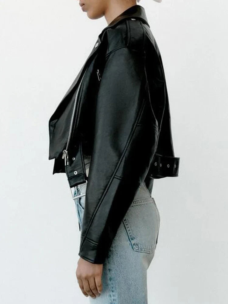 Women's Faux Leather Biker with Belt