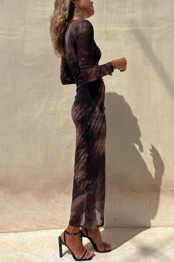 Women's Mesh Print Midi Dress