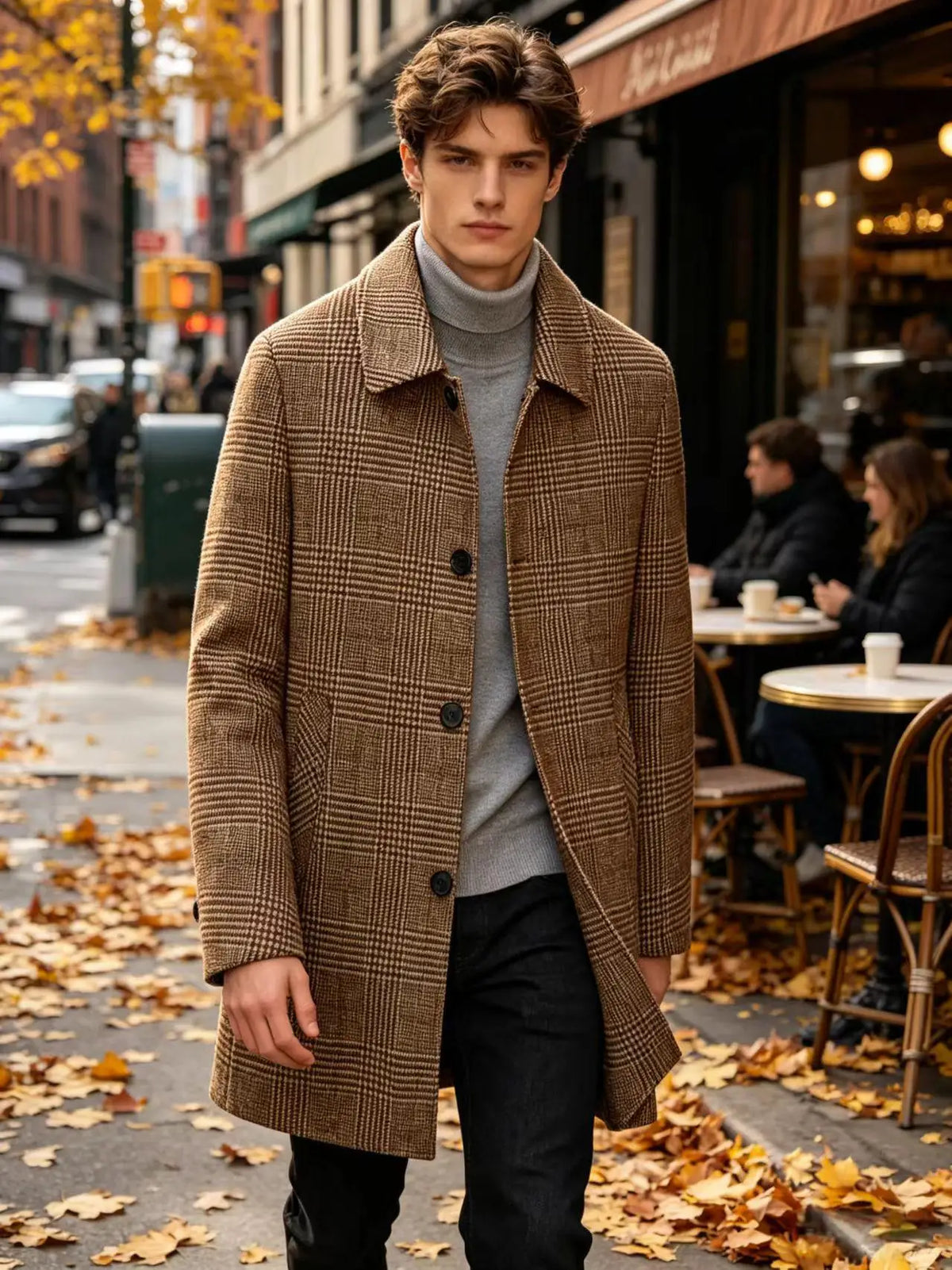 Men's Checked Wool Coat – Tailored Mid Length